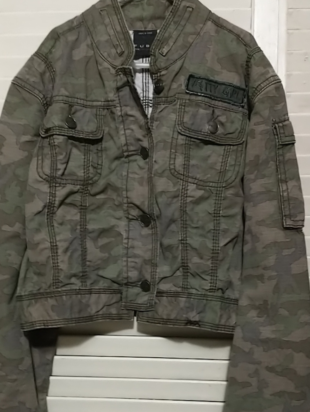 Fubu Camo Button-Front Utility Jacket long sleeve sz LG juniors